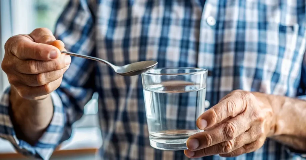 Man holding spoonful of water